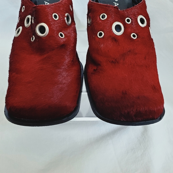 Burgundy Fur High Heel Mule Shoes - Picture 7 of 10